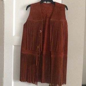 Vintage Brown leather fringe vest